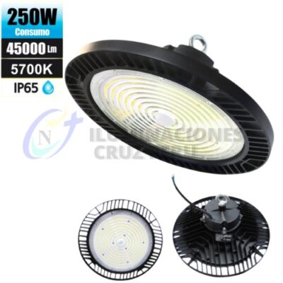 HIGH BAY LED 250W OPALUX 5700K 180LM/W 45 000Lm IP65 PROTECCION IK:IK09 120-277V 50/60Hz ÁGULO DE PROTECCION: 90º