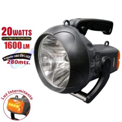 LINTERNA LED RECARGABLE MULTIFUNCIONAL OPALUX 20W FLUJO LUMINOSO 1600Lm VIDA UTIL 25000Hs Distancia (280Metros)