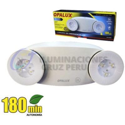 LUMINARIA LUZ DE EMERGENCIA SEMI-INDUSTRIAL LED OPALUX 3W 6500K LED 6PIEZAS FLUJO LUMINOSO 700Lm IP20 AC100-277VAC 50/60Hz CARCASA ABS ANTIFLAMA UL-0-94V AUTONOMIA 180Min ( 2 FAROS)