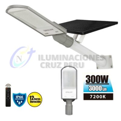 LUMINARIA LED CON PANEL SOLAR 300W OPALUX 7200K LED180 3000Lm 50 000Hrs(LED) IP66 Panel Solar (MONOCRISTALINO) 6V 25W