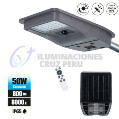 LUMINARIA PASTORAL SOLAR LED OPALUX 50W 8000K FLUJO LUMINOSO 800Lm VIDA UTIL 50 000Hs IP65 FUNCION: SENSOR PANEL SOLAR MONOCRISTALINO 6V 6W