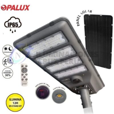 LUMINARIA SOLAR LED CON SENSOR DE MICROONDAS Y FOTOCELDA 600W OPALUX 7000-8000K 6720Lm 50000Hrs IP65 PANEL SOLAR MONOCRISTALINO 6V 50W