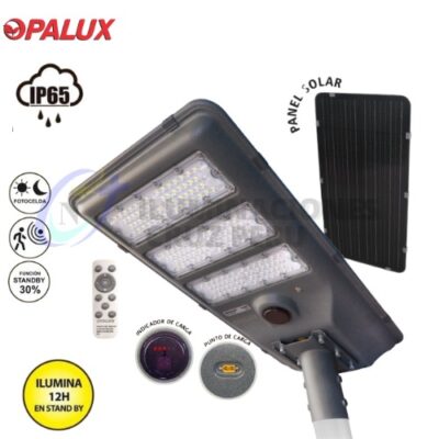 LUMINARIA SOLAR LED CON SENSOR DE MICROONDAS Y FOTOCELDA OP-TR 700W 7000-8000K OPALUX FLUJO LUMINOSO 7 840Lm VIDA UTIL 50 000 h IP65
